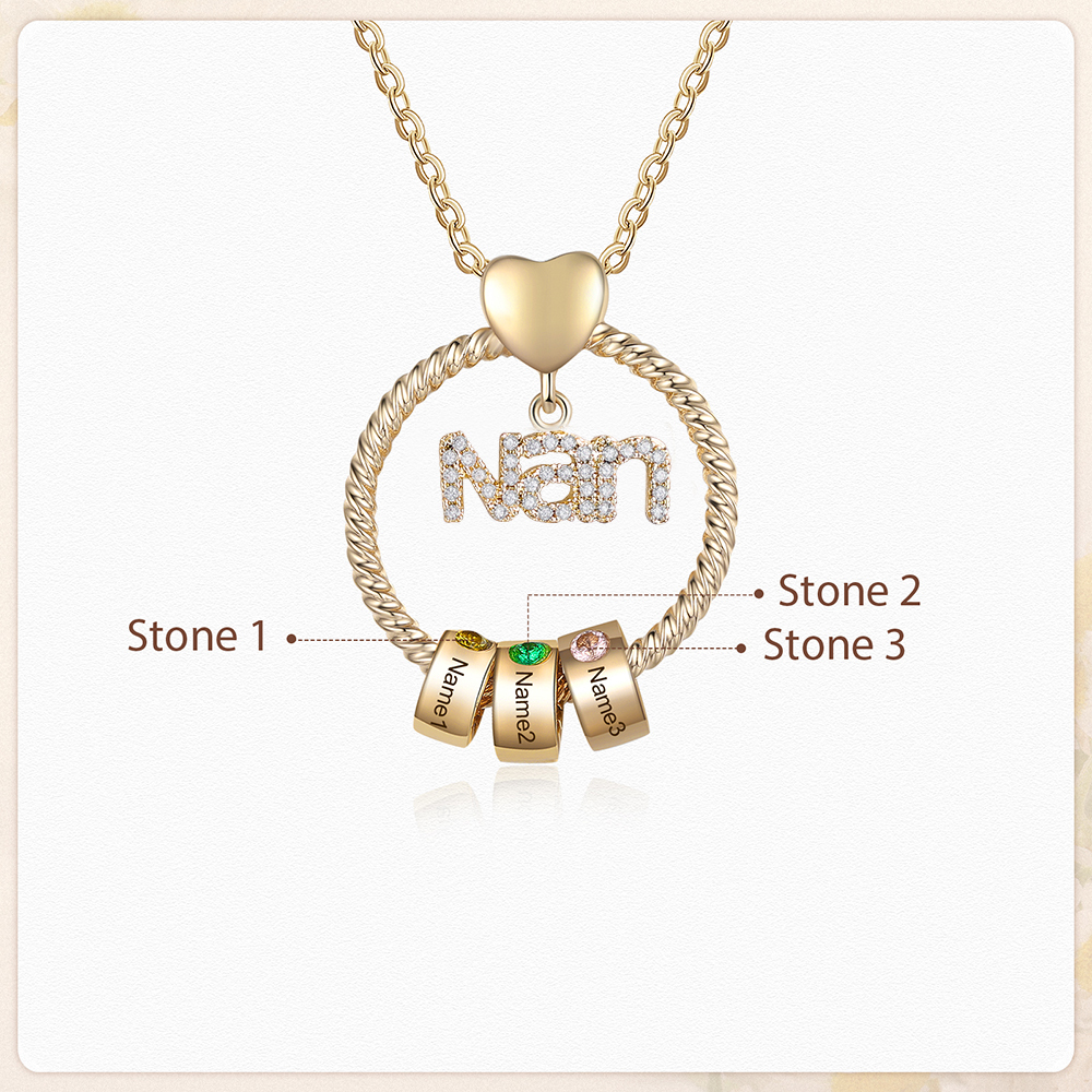 3 Names - Personalised Nan Necklace Custom Names 3 Birthstones Circle Pendant Necklace Christmas Gift for Grandma Nana-Jessemade AU