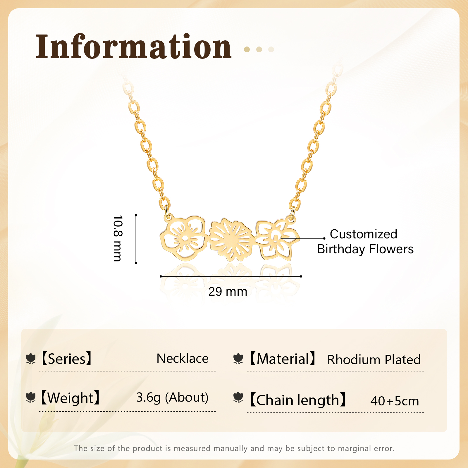 Personalised 3 Birthday Flowers Necklace Gold Custom Pendant Necklace Birthday Gift for Her-Jessemade AU