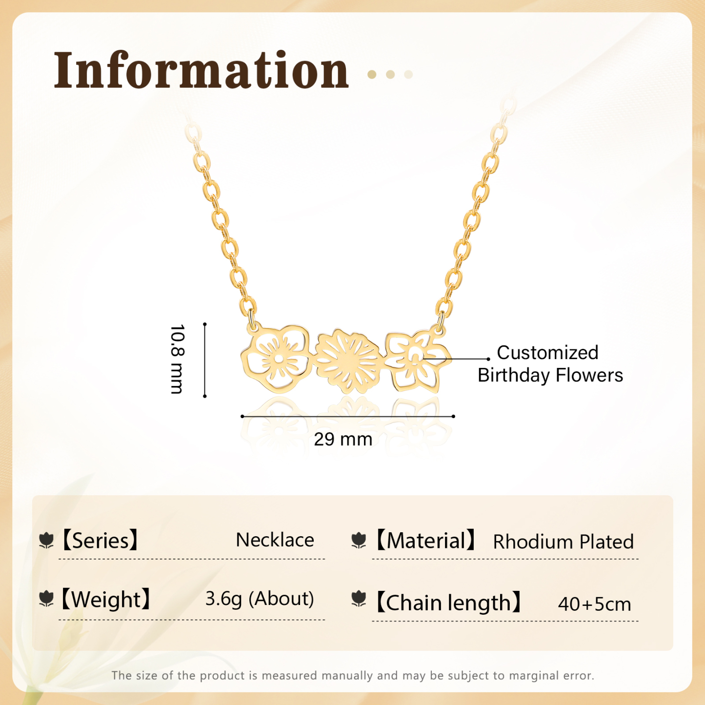 Personalised 3 Birthday Flowers Necklace Gold Custom Pendant Necklace Birthday Gift for Her-Jessemade AU