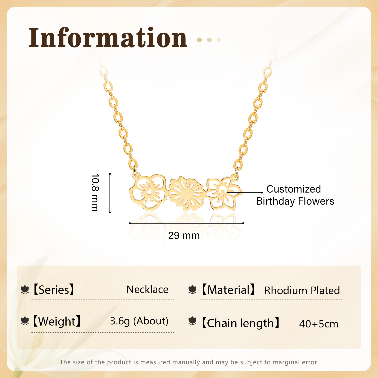 Personalised 3 Birthday Flowers Necklace Gold Custom Pendant Necklace Birthday Gift for Her-Jessemade AU