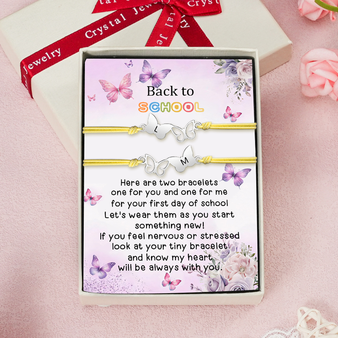 2 Pcs Bracelet Set Custom Letters Butterfly Bracelets Back To School Gift for Girls Kids-Jessemade AU