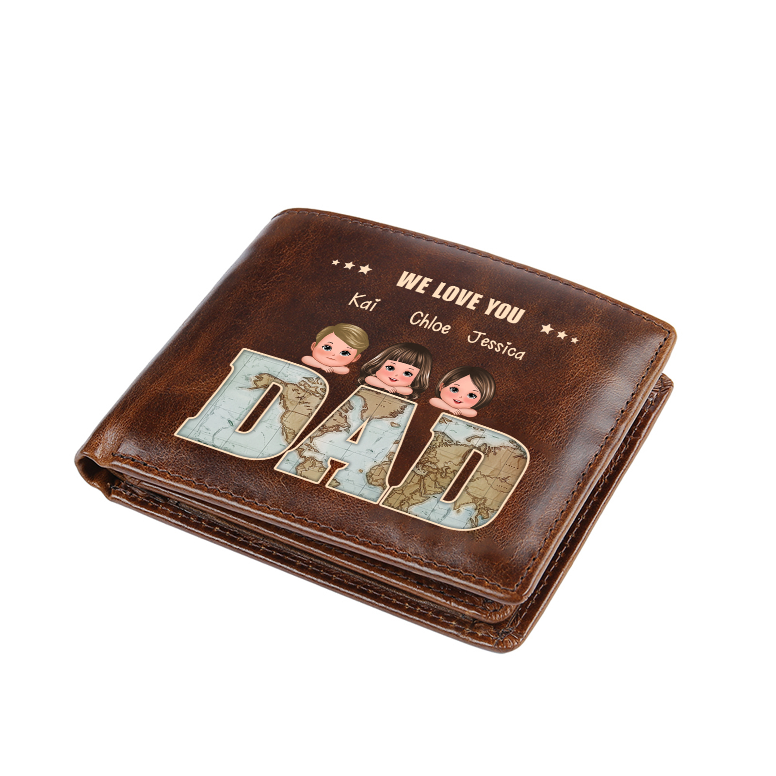 Personalised genuine leather wallet, vintage style, gift for Dad/Grandad