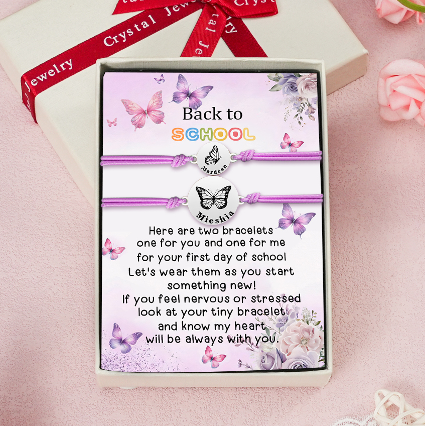 2 Pcs Bracelet Set Custom Names Butterfly Bracelets Back To School Gift for Daughter Granddaughter-Jessemade AU