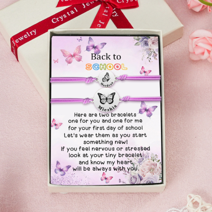 2 Pcs Bracelet Set Custom Names Butterfly Bracelets Back To School Gift for Daughter Granddaughter-Jessemade AU