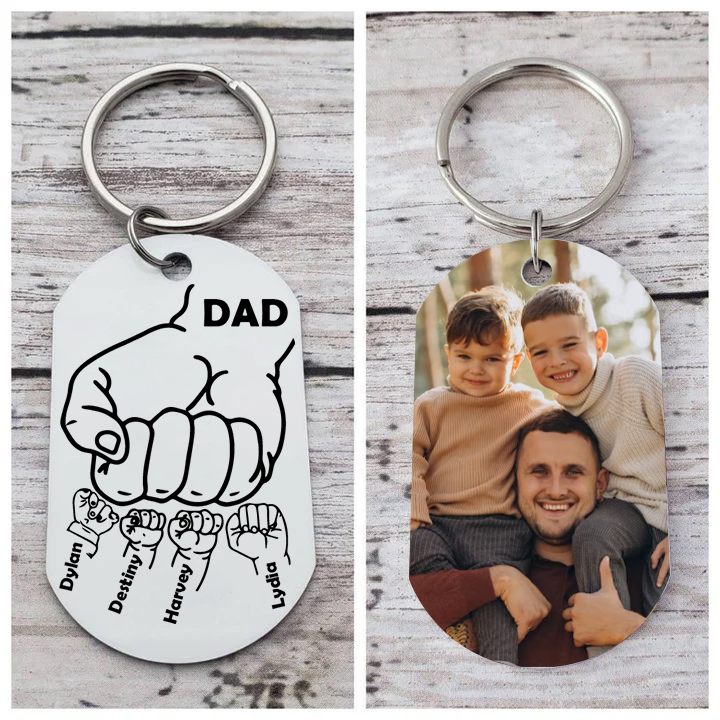 Personalised 5 Names & 1 Letter & 2 Photos Fist Bump Gift Set Custom Wallet & Keychain & Pen Dad Gift Box Set Fathers Day Gift-Jessemade AU