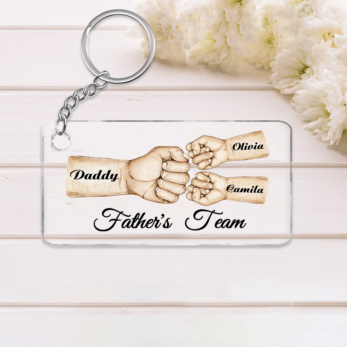 3 Names - Personalised Text & Name Acrylic Keychain Fist Bump Fathers Day Gifts for Dad/Grandpa-Jessemade AU