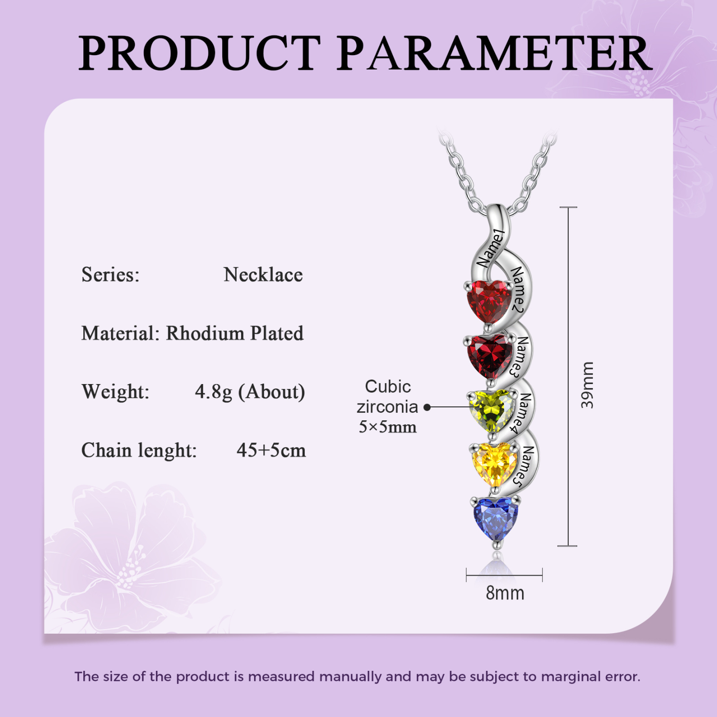 Custom Heart Birthstone Jewelry Set Necklace Bracelet for Family Personalised with 6 Names 6 Birthstones-Jessemade AU