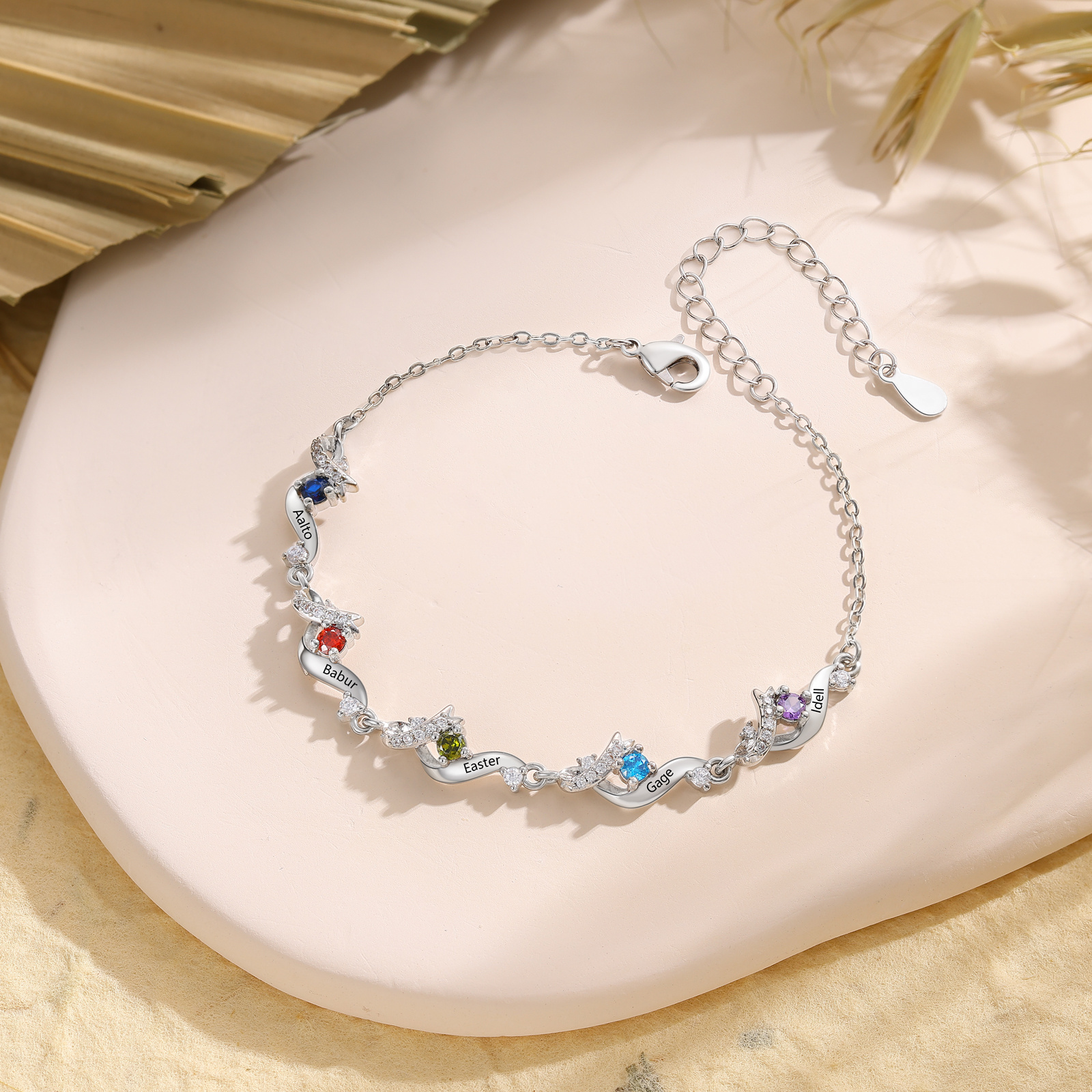 Personalised 2-5 Birthstone Names Bracelet  For Women