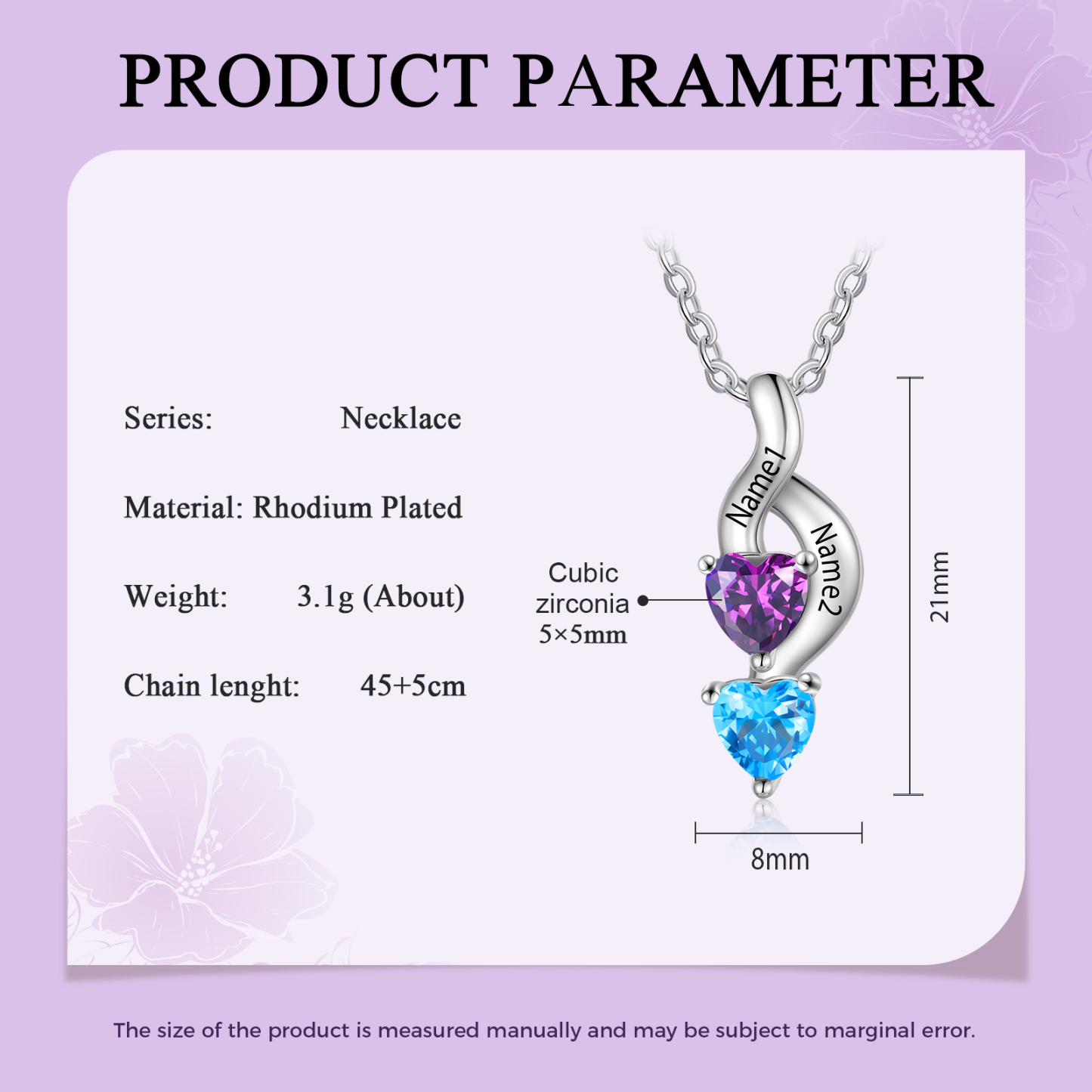 Custom Heart Birthstone Jewelry Set Necklace Bracelet for Family Personalised with 2 Names 2 Birthstones-Jessemade AU