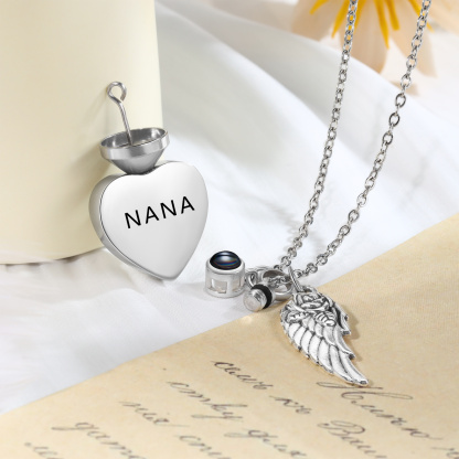 Personalised Memorial Heart Necklace with Angel Wing
