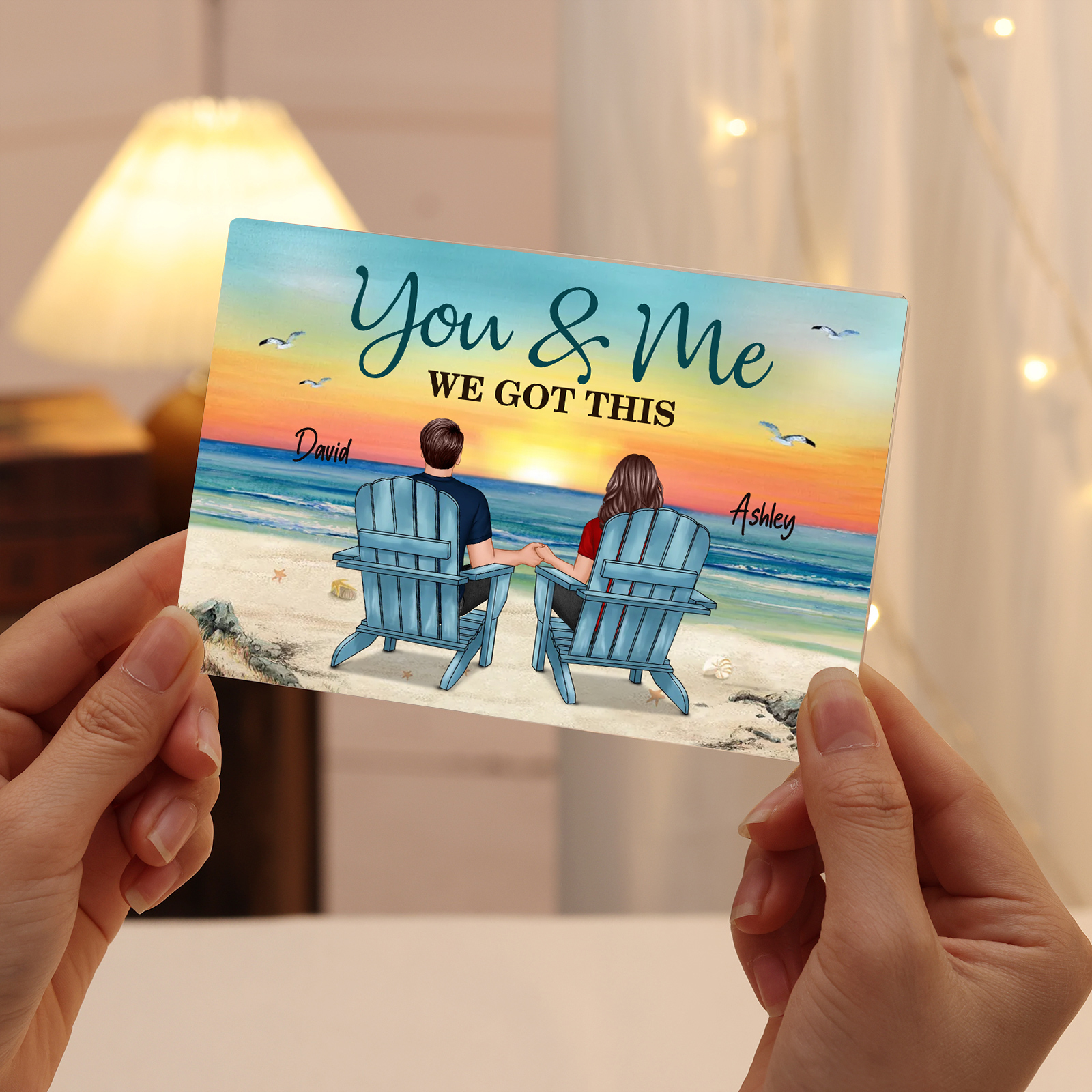 Personalised 2 Names Acrylic Rectangle Keepsake Couple Sitting Beach Acrylic Plaque - You & Me We Got This-Jessemade AU