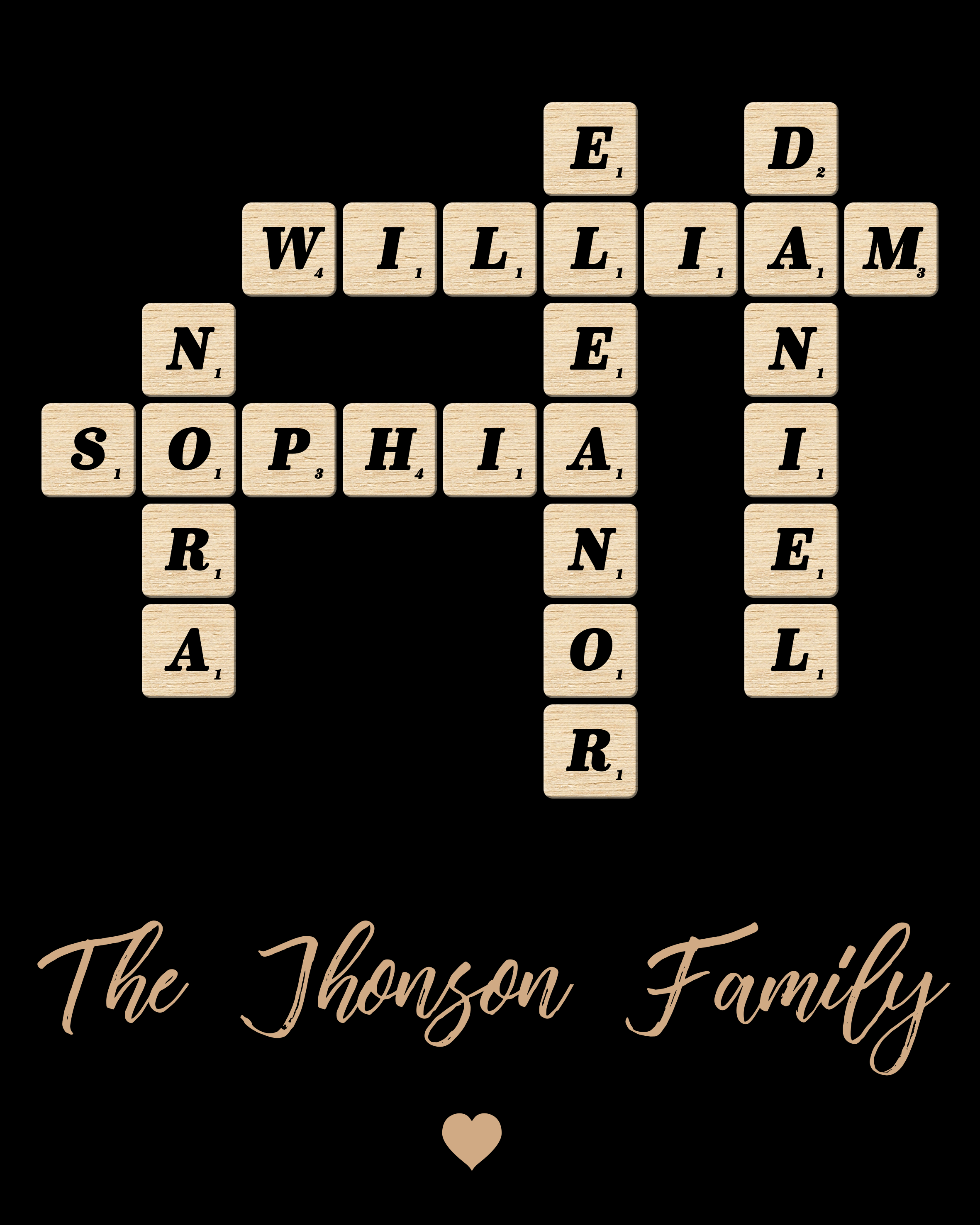 Custom Family Crossword Puzzle Wall Art Personalised Family Tree Poster Wood Letter Tiles Sign Housewarming Gifts