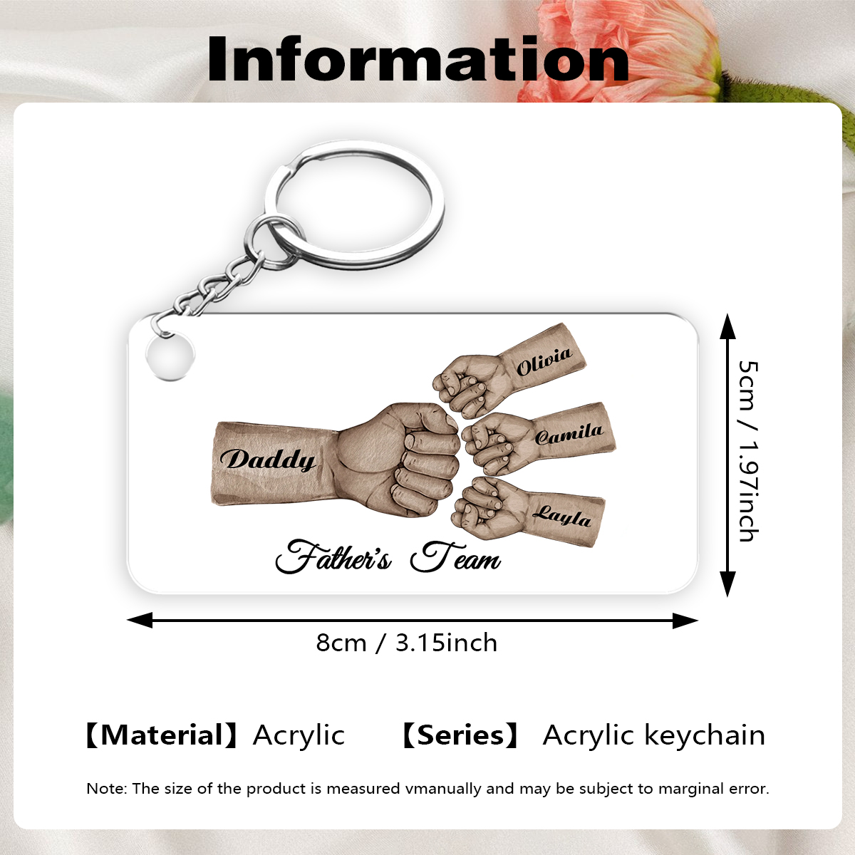 4 Names - Personalised Text & Name Acrylic Keychain Fist Bump Fathers Day Gifts for Dad/Grandpa-Jessemade AU