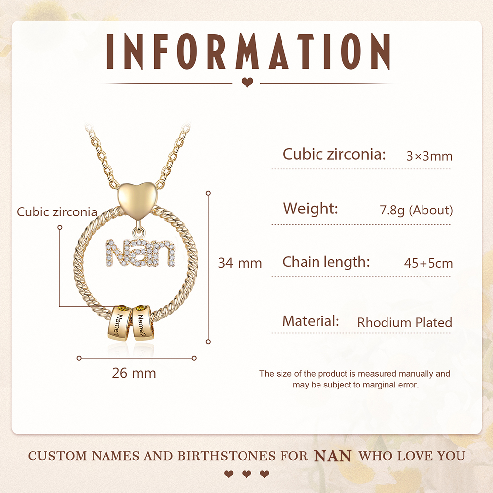 2 Names - Personalised Nan Necklace Custom 2 Names 2 Birthstones Circle Pendant Necklace Christmas Gift for Grandma Nana-Jessemade AU