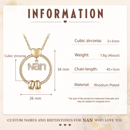 2 Names - Personalised Nan Necklace Custom 2 Names 2 Birthstones Circle Pendant Necklace Christmas Gift for Grandma Nana-Jessemade AU