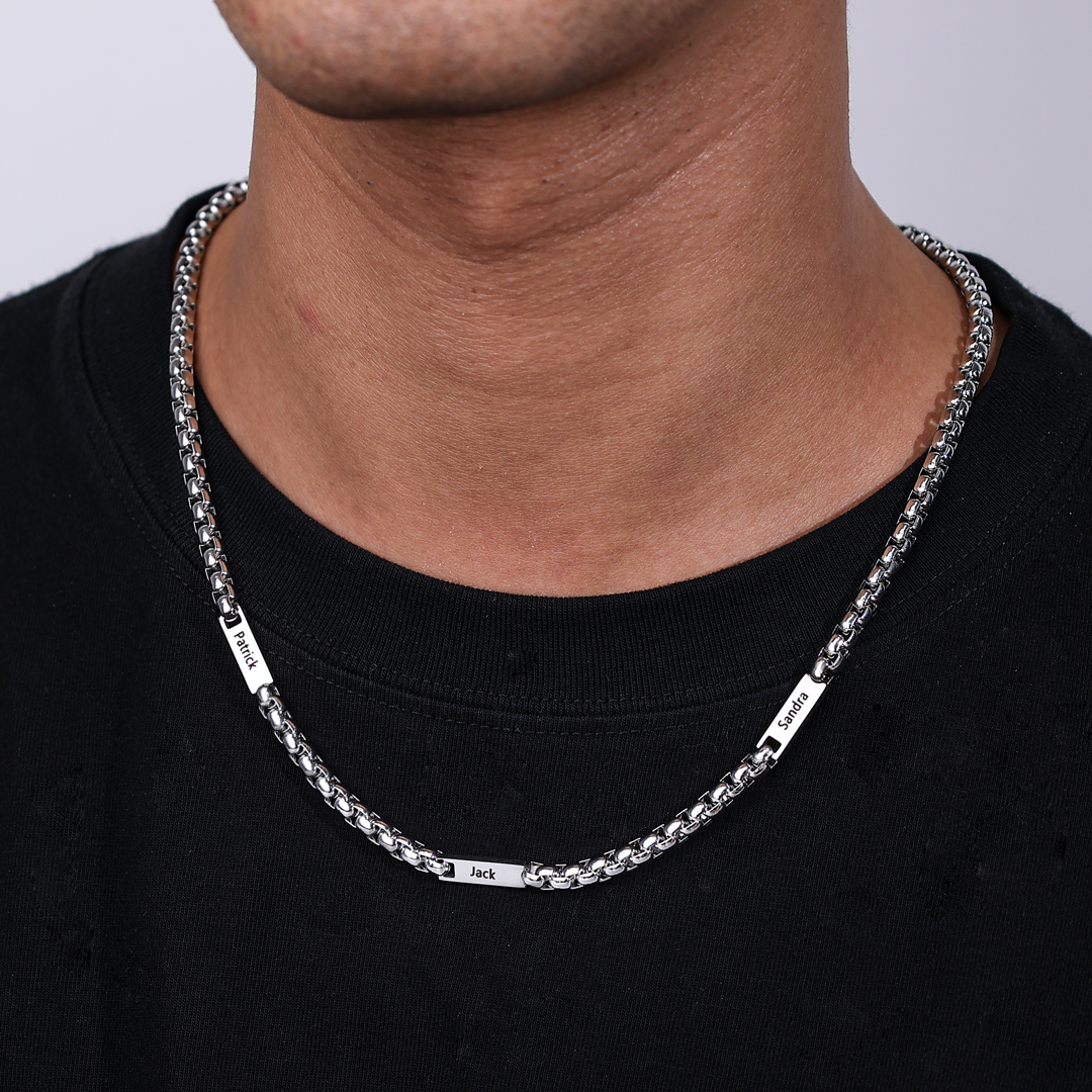 Personalized 5 Names Cuban Link Chain Necklace Stainless Steel Men Necklace