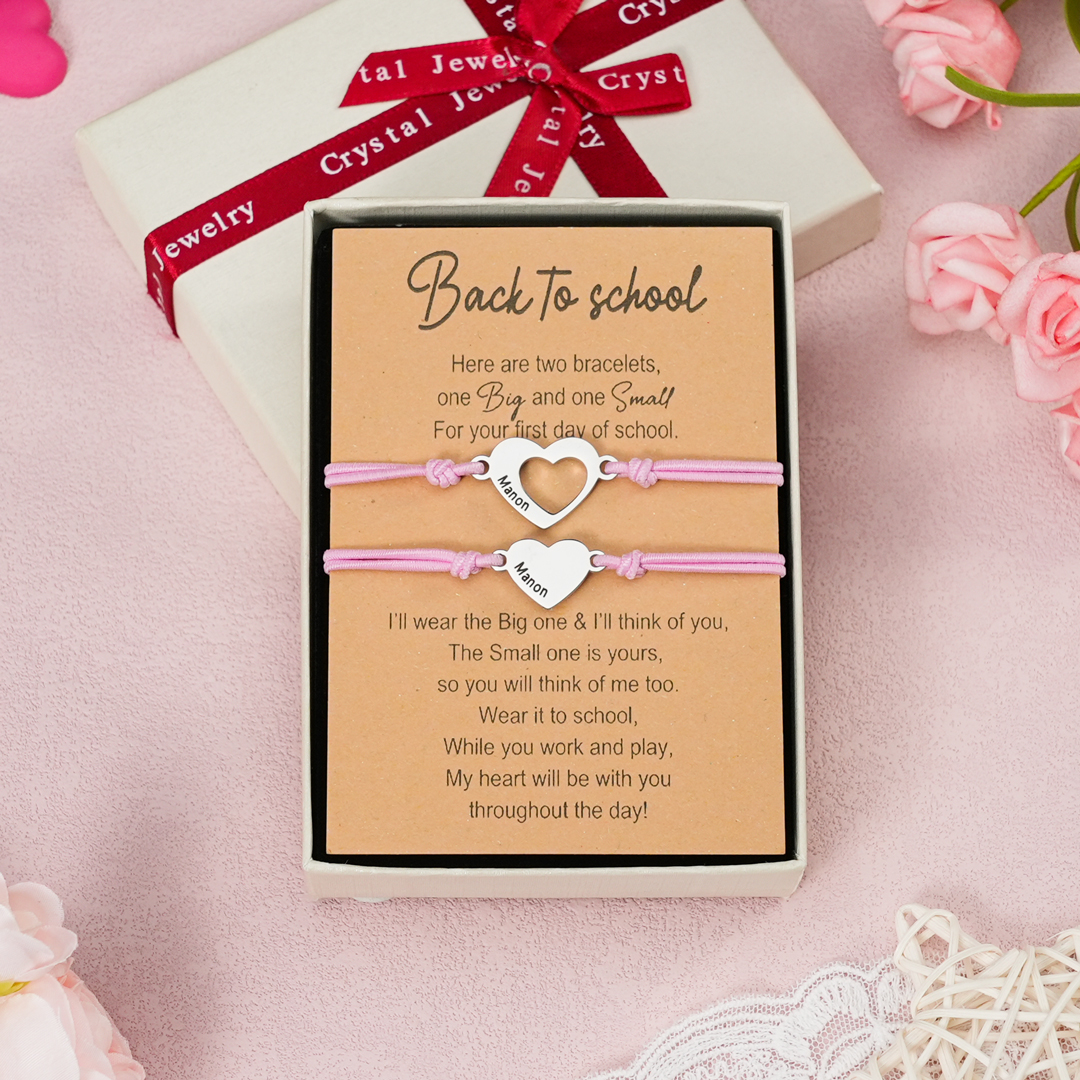 2 Pcs Heart Bracelet Set Custom 2 Names Adjustable Bracelets Back to School Gifts for Daughter Granddaughter-Jessemade AU