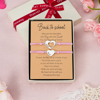 2 Pcs Heart Bracelet Set Custom 2 Names Adjustable Bracelets Back to School Gifts for Daughter Granddaughter-Jessemade AU