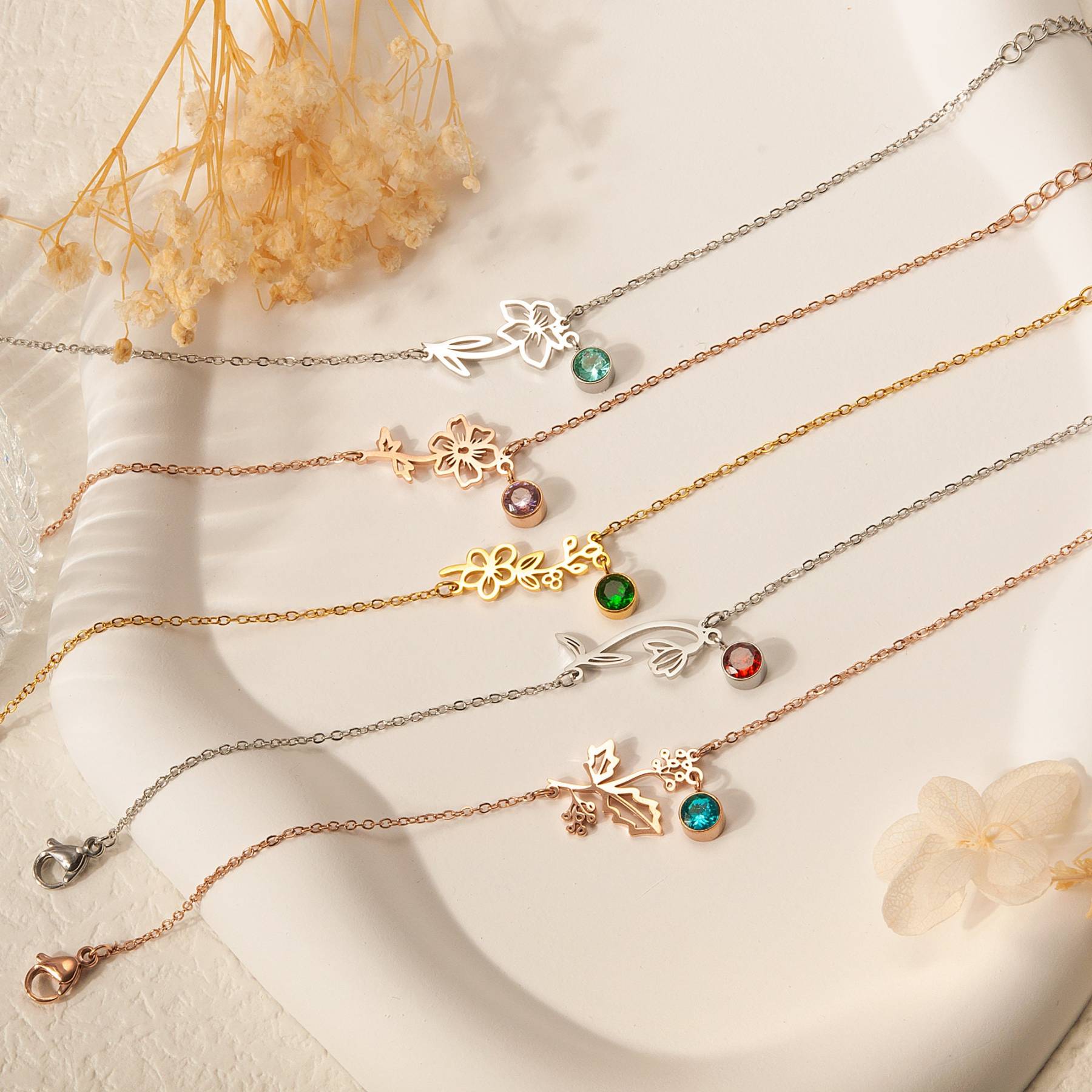 Personalised Birthflower Bracelet With 1 Birthstone Gift For Women-Jessemade AU