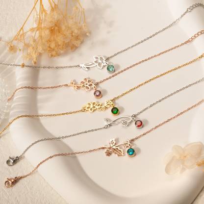 Personalised Birthflower Bracelet With 1 Birthstone Gift For Women-Jessemade AU
