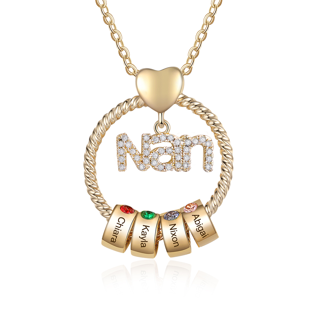 4 Names - Personalised Nan Necklace Custom Names 4 Birthstones Circle Pendant Necklace Christmas Gift for Grandma Nana-Jessemade AU