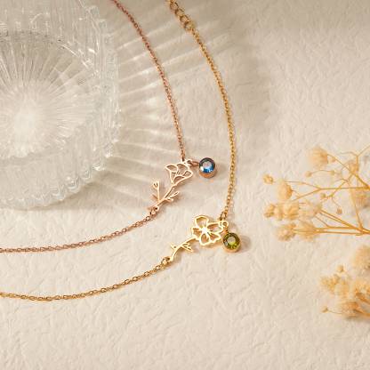 Personalised Birthflower Bracelet With 1 Birthstone Gift For Women-Jessemade AU
