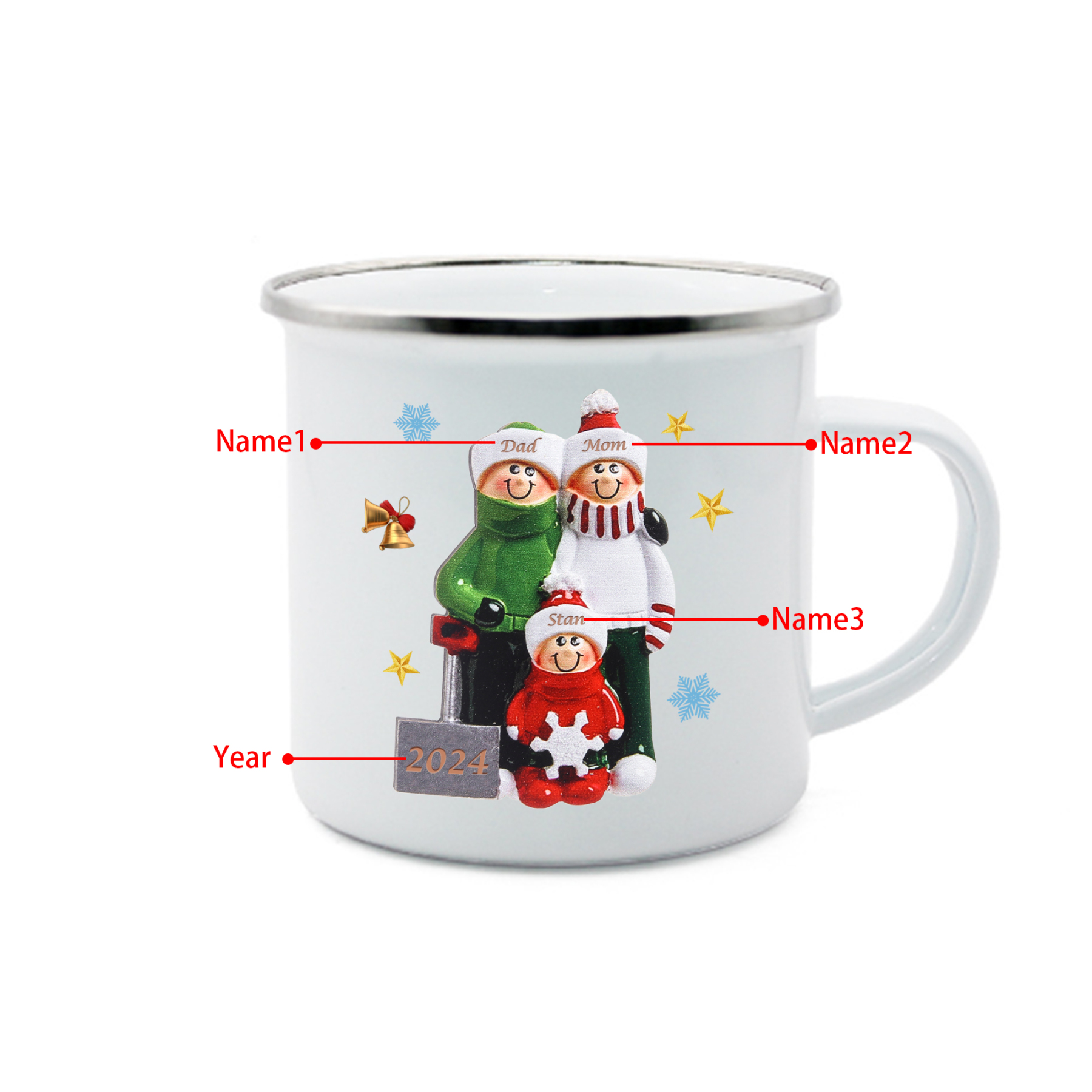 Personalised Enamel Mug Snow Shoveling Family Mug Custom 2-8 Names Christmas Gift-Jessemade AU