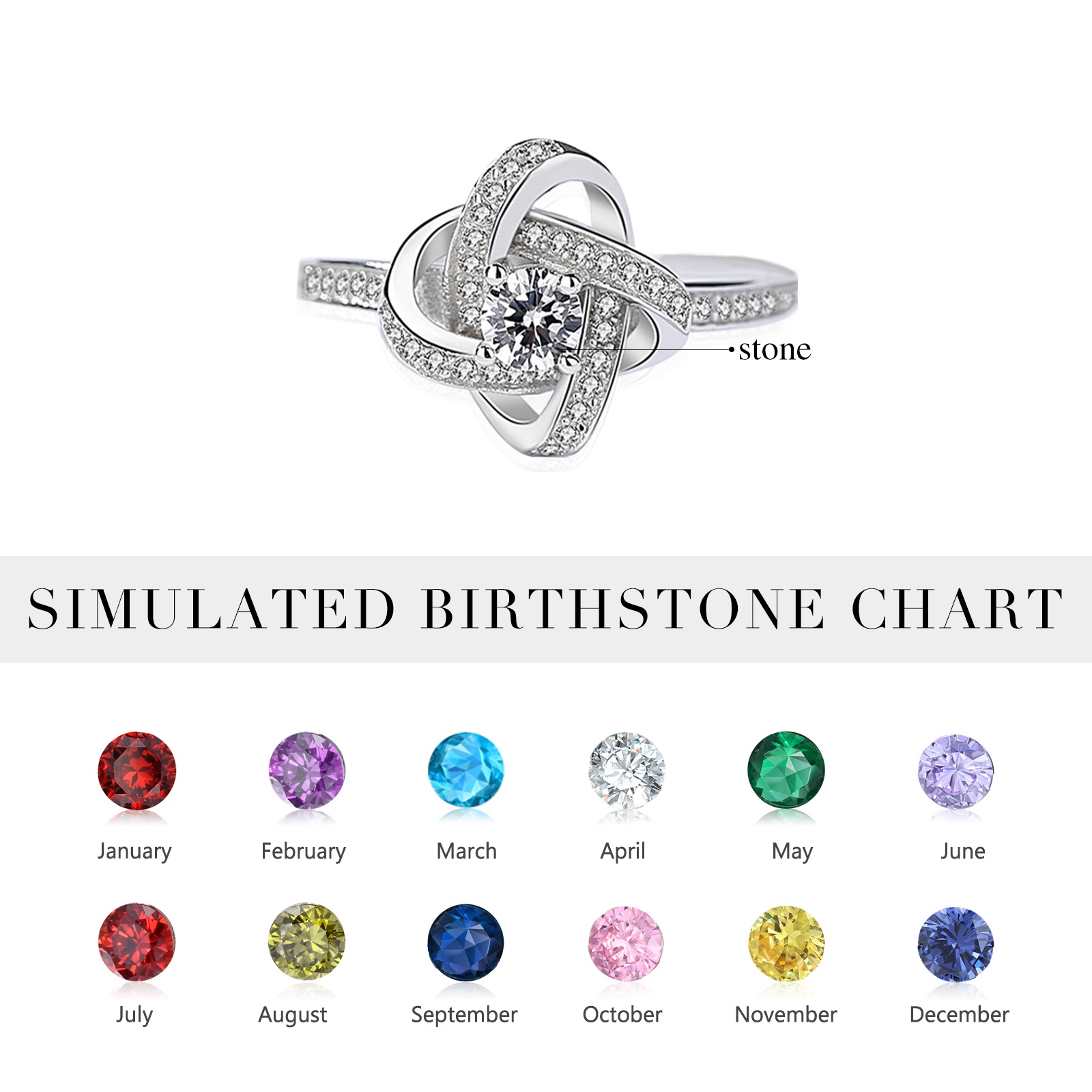 Love Knot Rings Personalised Birthstone Rings S925 Sterling Silver Birthday Gifts For Women
