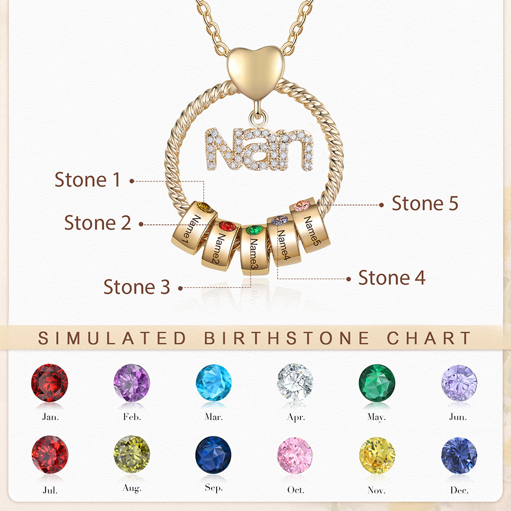 5 Names - Personalised Nan Necklace Custom Names 5 Birthstones Circle Pendant Necklace Christmas Gift for Grandma Nana-Jessemade AU