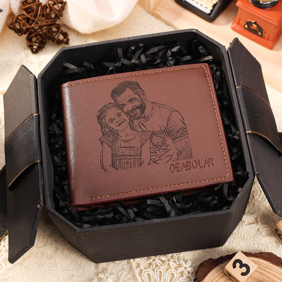Personalized Mens Wallet Custom Photo & Name & Letter Billfold Wallet