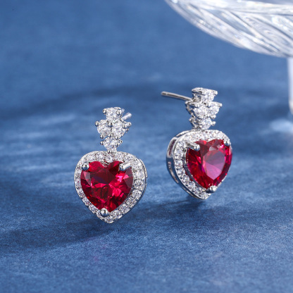 Women's Earrings Heart-Shaped Red Earrings Birthday Gifts for Her-Jessemade AU