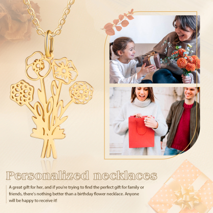 Personalised 4 Birthday Flowers Necklace Custom Pendant Necklace Gold Birthday Gift for Her-Jessemade AU