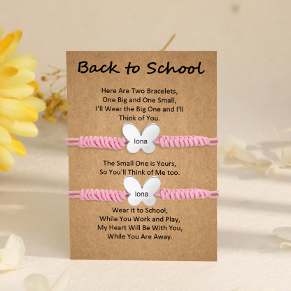 2 Pcs Butterfly Bracelet Set Custom 2 Names Adjustable Bracelets Back to School Gift for Daughter Granddaughter-Jessemade AU