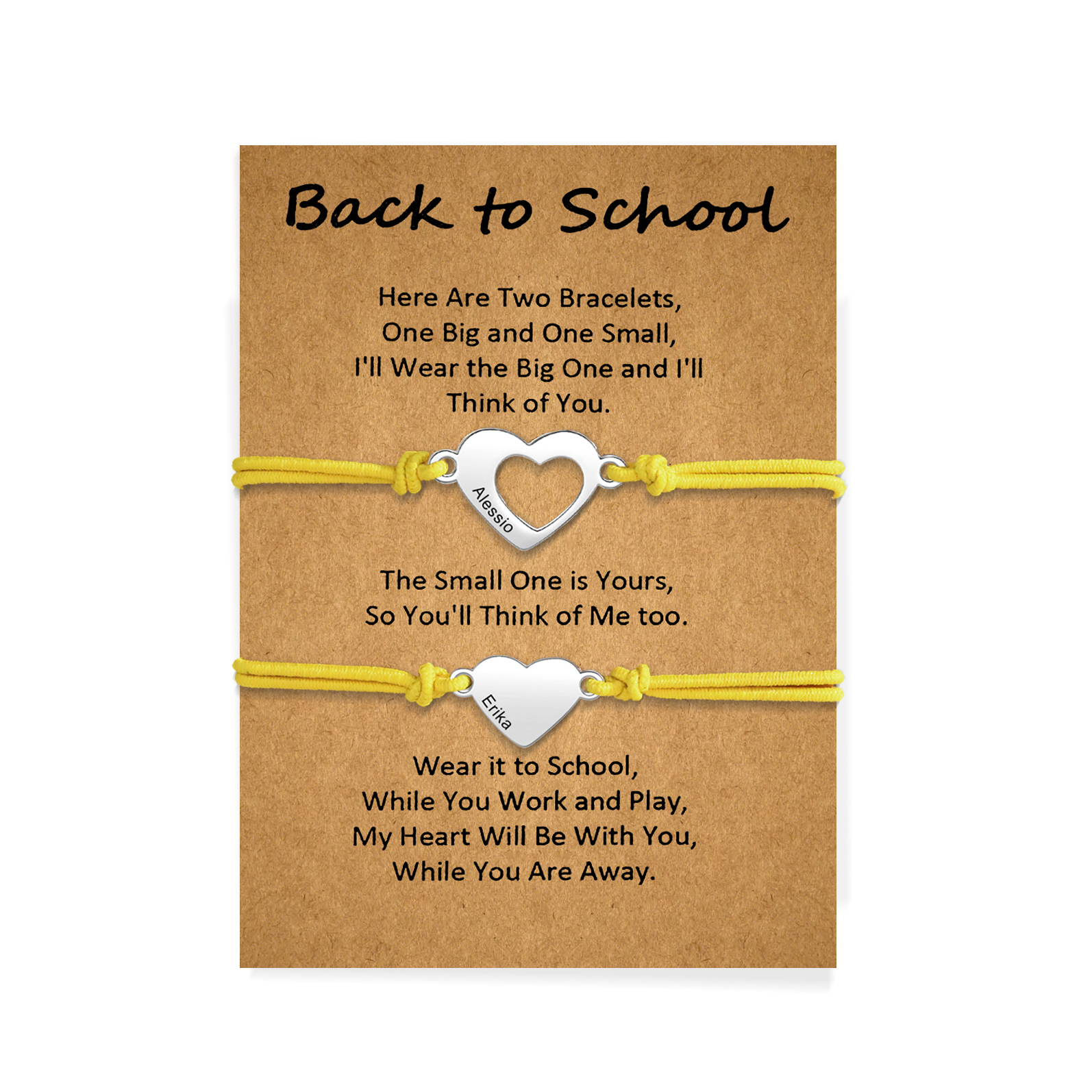 2 Pcs Heart Bracelet Set Custom 2 Names Adjustable Bracelets Back to School Gift for Daughter Granddaughter-Jessemade AU