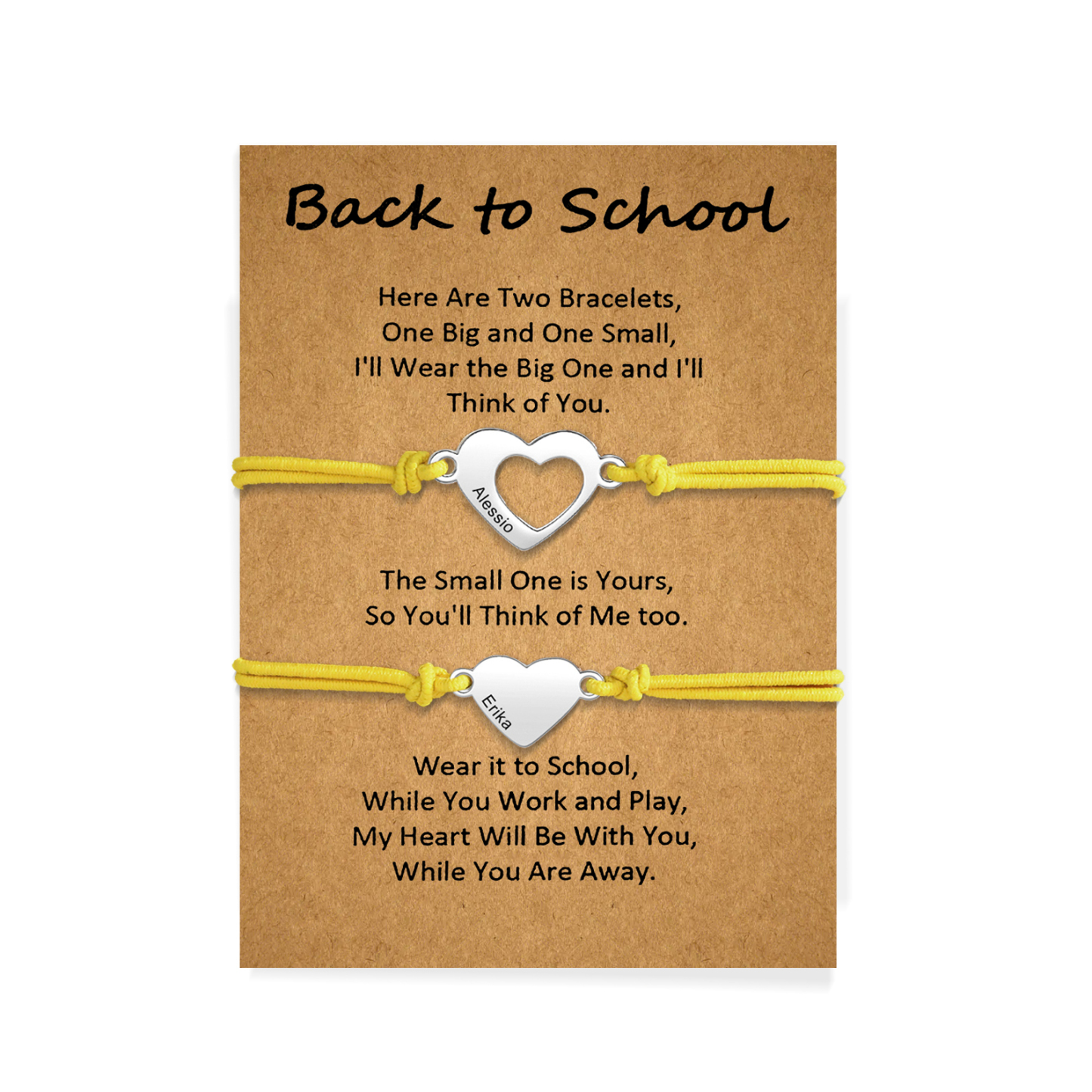 2 Pcs Heart Bracelet Set Custom 2 Names Adjustable Bracelets Back to School Gift for Daughter Granddaughter-Jessemade AU