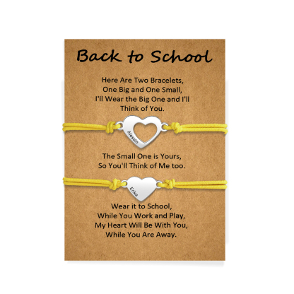 2 Pcs Heart Bracelet Set Custom 2 Names Adjustable Bracelets Back to School Gift for Daughter Granddaughter-Jessemade AU