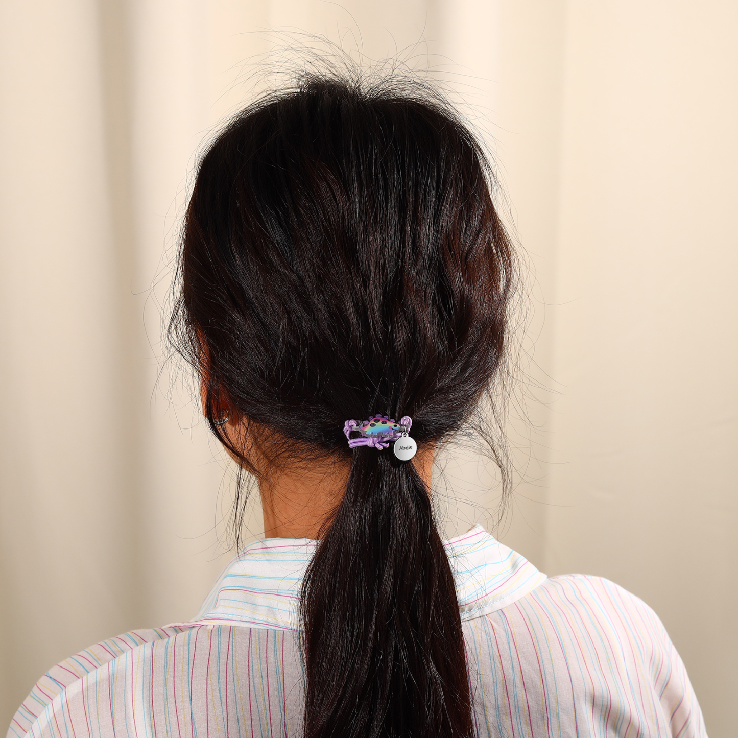 2 Pcs Bracelet Set Custom Names Purple Dinosaur Charm Hair Ties Back To School Gift for Kids - My Heart Will Be With You Throughout The Day-Jessemade AU