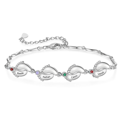 Personalised Baby Feet Bracelet Custom 4 Birthstones & 4 Names Adjustable Bracelet Gift for Her-Jessemade AU