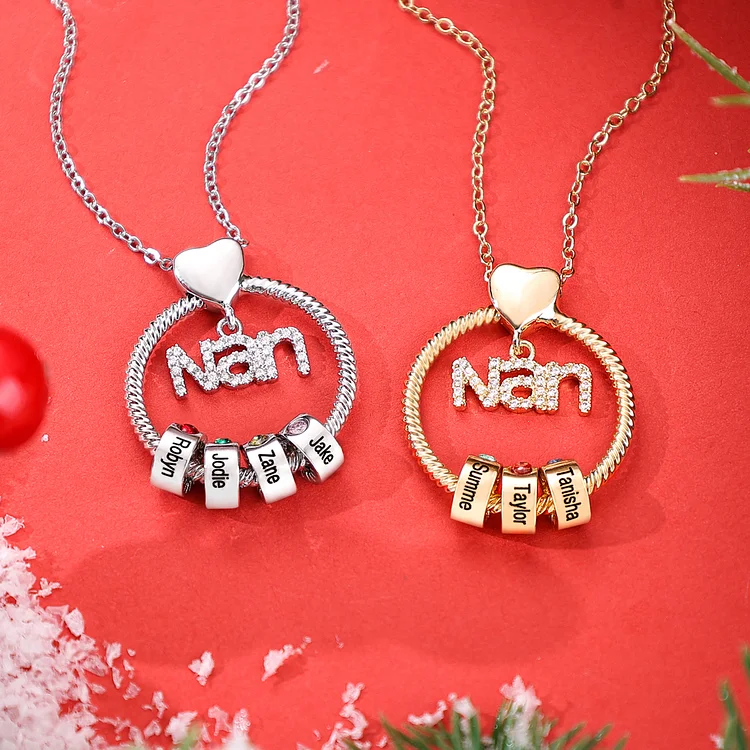 3 Names - Personalised Nan Necklace Custom Names 3 Birthstones Circle Pendant Necklace Christmas Gift for Grandma Nana-Jessemade AU