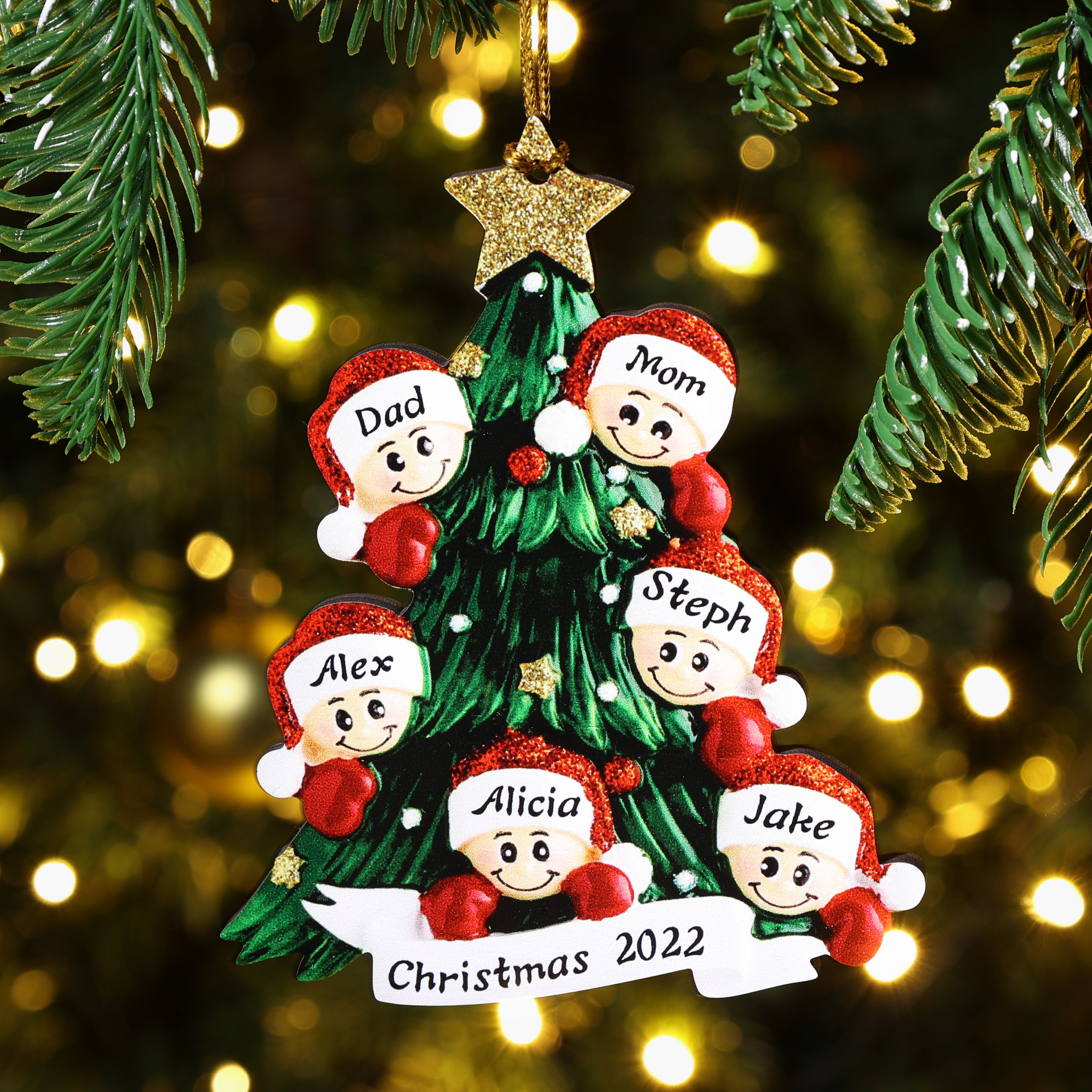 Personalised Family Christmas Tree Ornament Mug Set Custom 7 Names Gifts For Family
