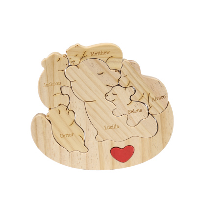 Personalised Wooden Bear Family Puzzles Custom 6 Names Animal Heart Ornaments Fathers Day Gifts-Jessemade AU