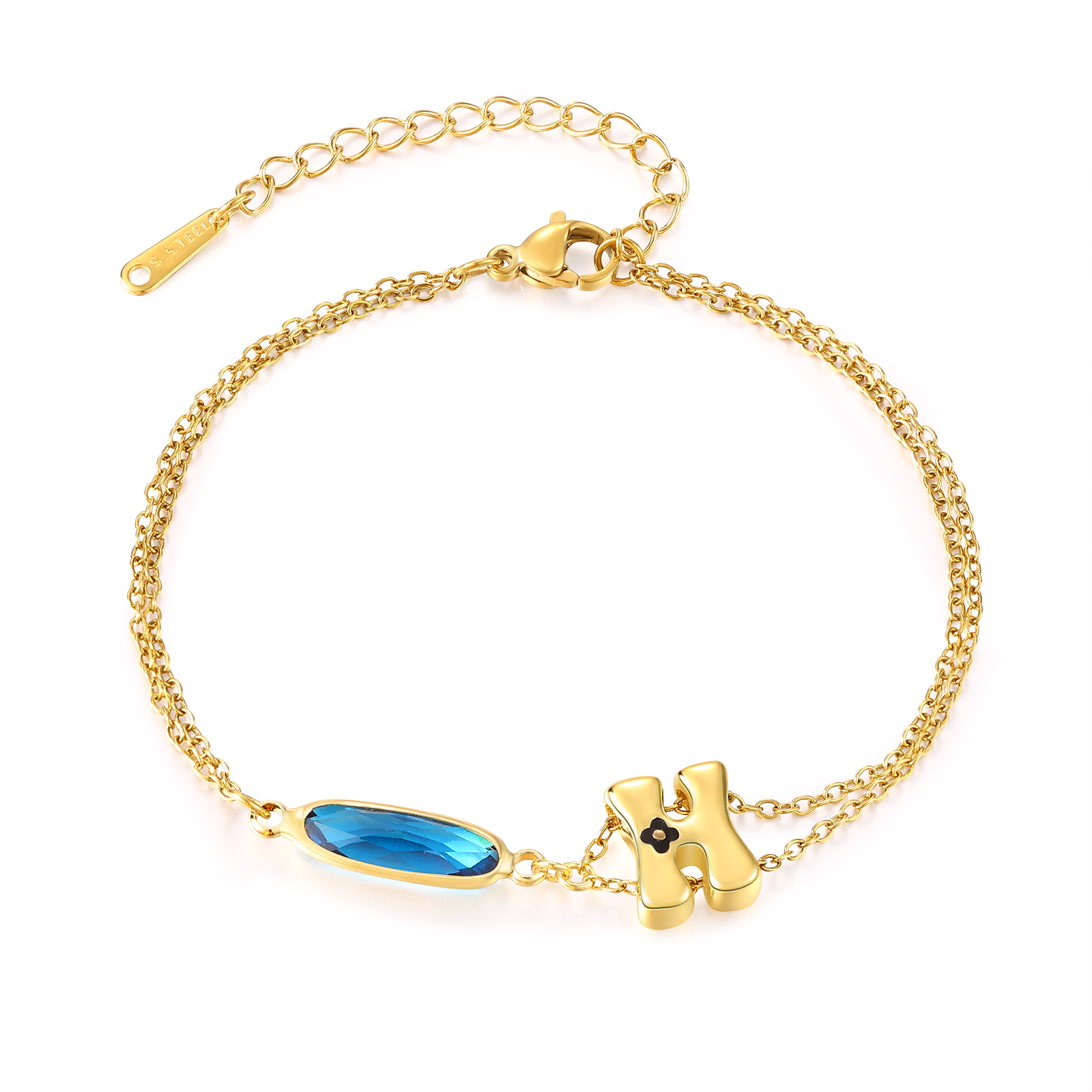 Personalised Gold Initial Bracelet with Birthstone