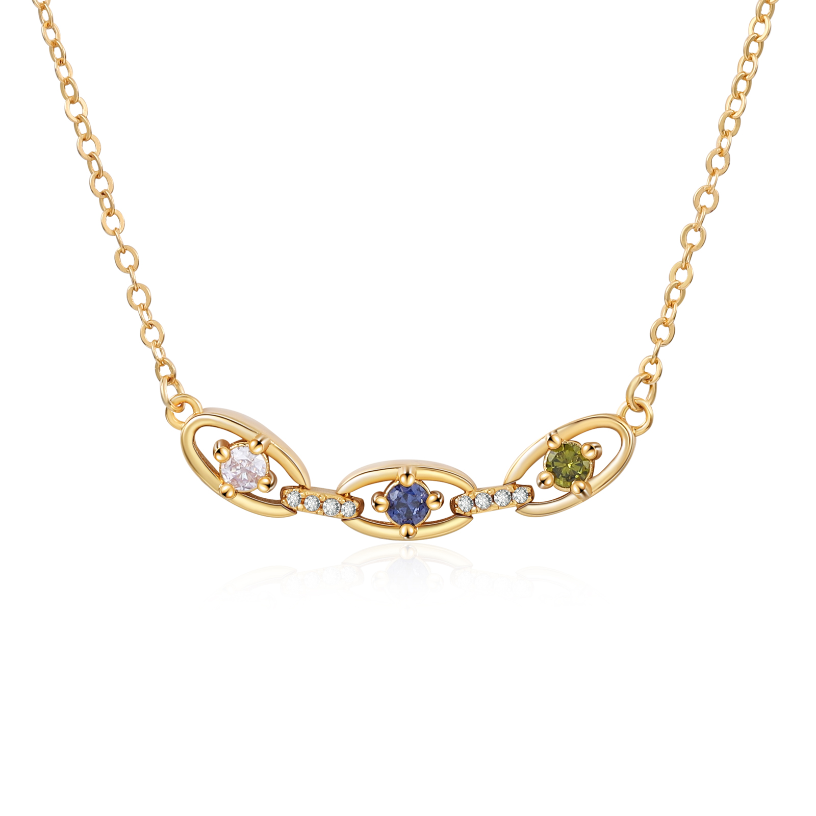 Personalised 2-5 Birthstones Gold Chain Necklace for Women