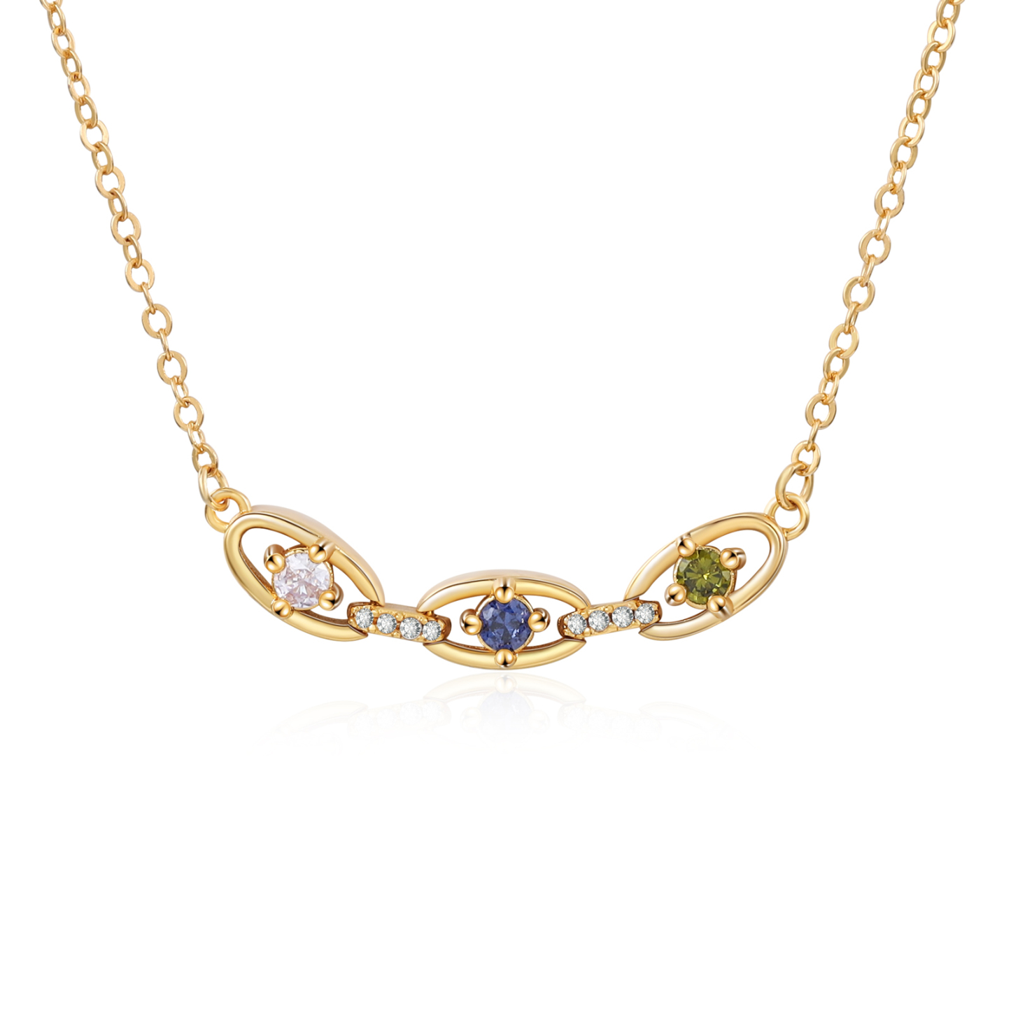 Personalised 2-5 Birthstones Gold Chain Necklace for Women