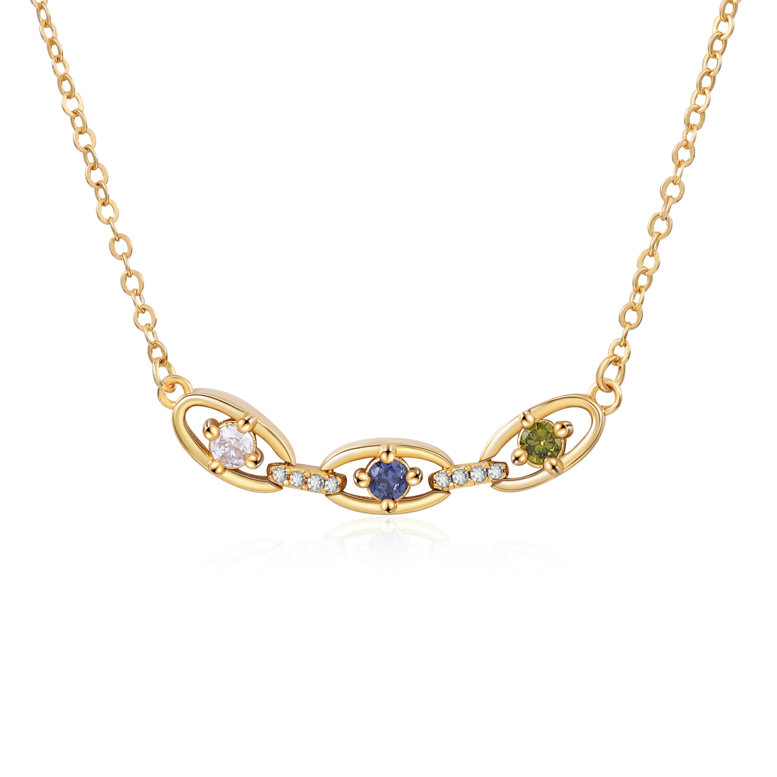 Personalised 2-5 Birthstones Gold Chain Necklace for Women