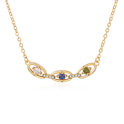 Personalised 2-5 Birthstones Gold Chain Necklace for Women