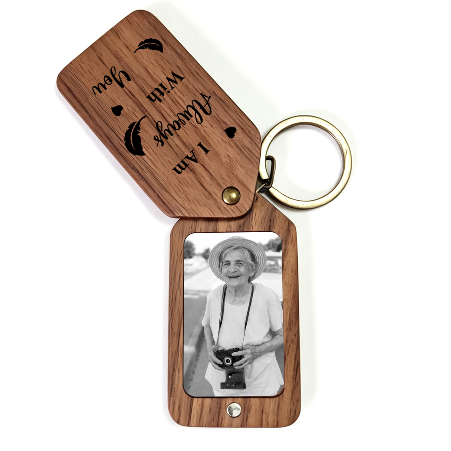 Personalised Wooden Photo Keyring Memorial Gift