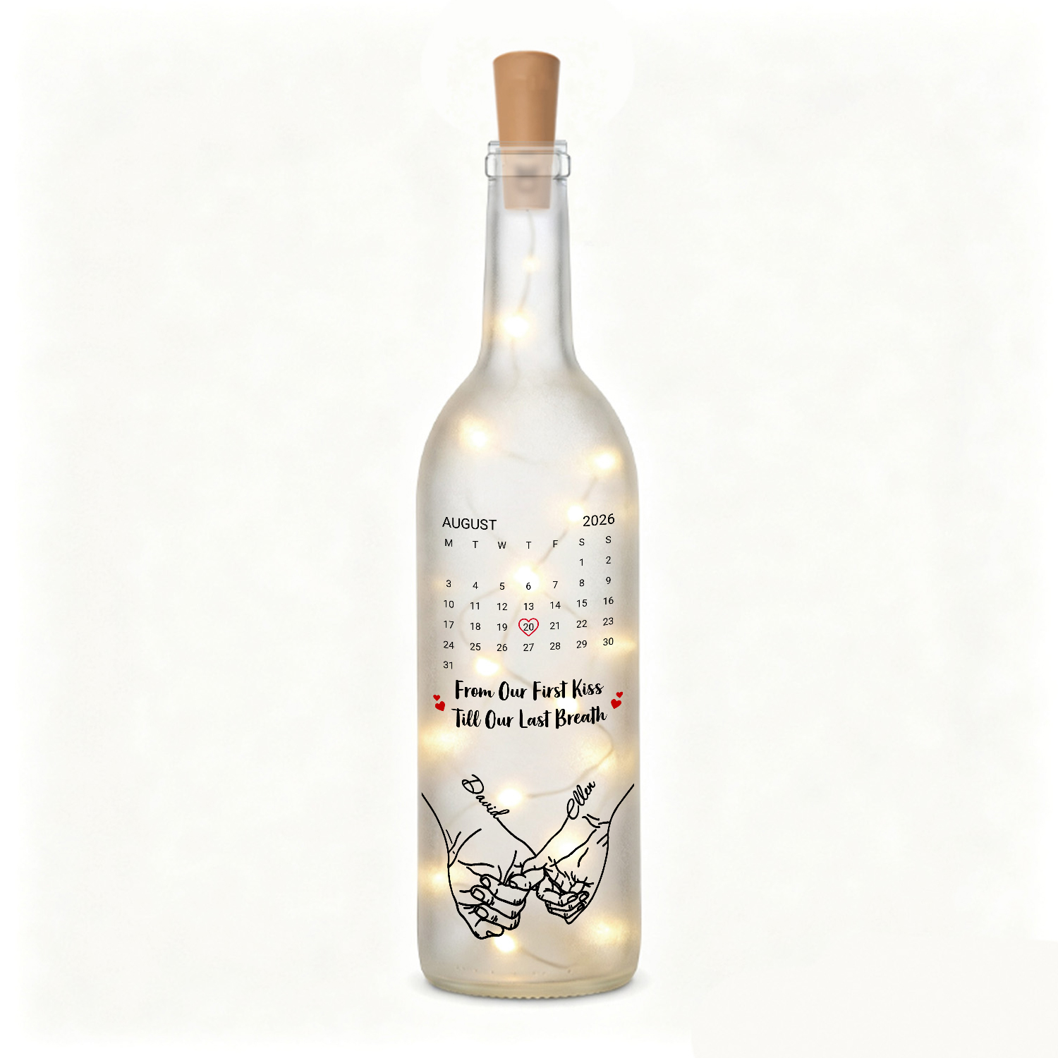 Personalised Couple Light-Up Bottle with 2 Names and Date – Romantic Keepsake Gift