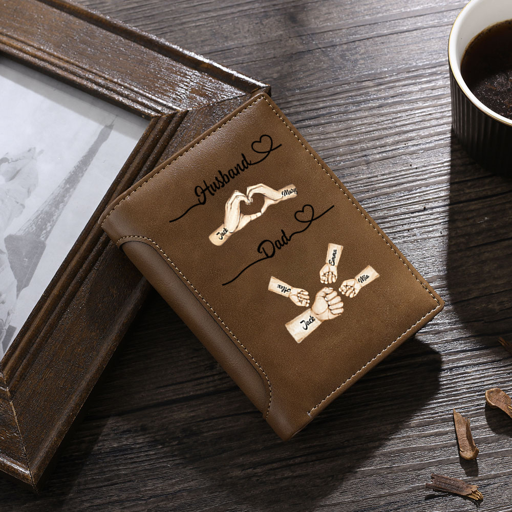 Personalised Wallet with 2–10 Names and Fists PU Leather Wallet Father's Day Gift for Dad or Husband | Jessemade