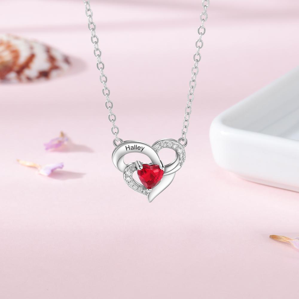 Heart Birthstone Necklace Custom Engraving 1 Name Birthday Gifts for Women-Jessemade AU